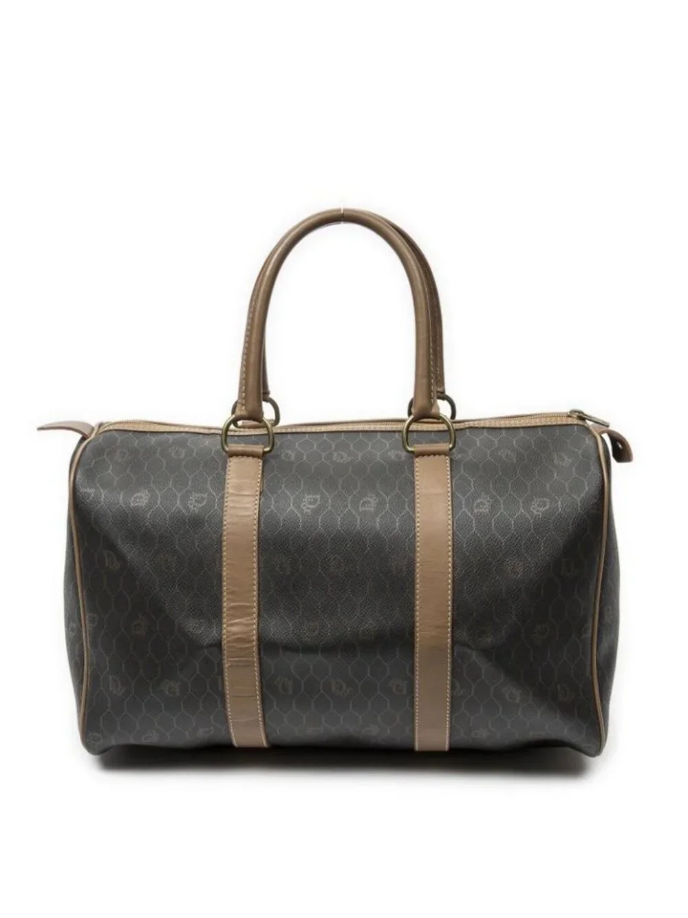 Dior Vintage Small Travel Boston Dark Gray Brown Honeycomb Canvas Shoulder Bag - Picture 5 of 10